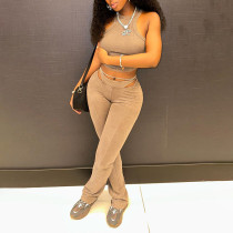 Tank Top High Waisted Hollow Out Skinny Pants Set XEF-41598
