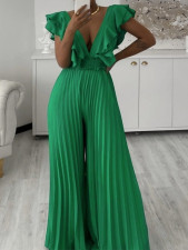 Deep V-neck Ruffled Wide Leg Jumpsuit GCZF-8574