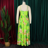 Fashion V Neck Sling Beach Print Maxi Dress GCZF-8575
