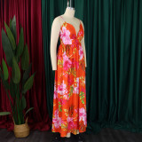 Fashion V Neck Sling Beach Print Maxi Dress GCZF-8575
