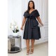 Short Sleeve V Neck Belt Midi Dress GCZF-3027