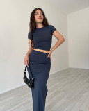 Short Sleeve Tops And Long Skirt Two Piece Set SSNF-211420