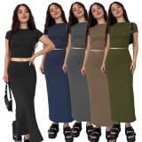 Short Sleeve Tops And Long Skirt Two Piece Set SSNF-211420