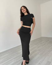 Short Sleeve Tops And Long Skirt Two Piece Set SSNF-211420