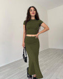 Short Sleeve Tops And Long Skirt Two Piece Set SSNF-211420