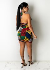 Sexy Print Drawstring Bandage Dress  LSL-6432