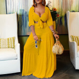 Solid Color Pleated Tie Up Two Piece Skirt Set GCZF-D220