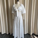 Solid Color Pleated Tie Up Two Piece Skirt Set GCZF-D220