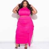 Plus Size Sleeveless Tassel Tight 2 Piece Skirts Set NNWF-7990