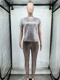 Casual Print Short Sleeve Sports Two Piece Pants Set WAF-77593