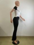 Color Block Sports Yoga Short Sleeve Two Piece Set QODY-6031
