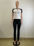 Color Block Sports Yoga Short Sleeve Two Piece Set QODY-6031
