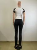 Color Block Sports Yoga Short Sleeve Two Piece Set QODY-6031