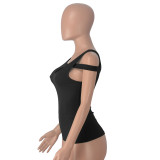 Solid Color Strapless Skinny Hollow Out Top MZ-2841