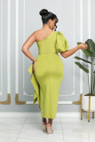 Solid Color Single Shoulder Bubble Sleeve Midi Dress GYLY-9903