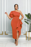 Solid Color Single Shoulder Bubble Sleeve Midi Dress GYLY-9903