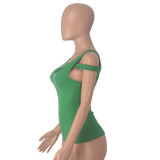 Solid Color Strapless Skinny Hollow Out Top MZ-2841