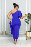 Solid Color Single Shoulder Bubble Sleeve Midi Dress GYLY-9903