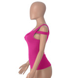 Solid Color Strapless Skinny Hollow Out Top MZ-2841