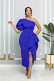 Solid Color Single Shoulder Bubble Sleeve Midi Dress GYLY-9903