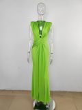 Deep V Neck Short Sleeve Maxi Dress MUE-8060