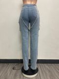 Irregular Hollow Out Spliced Zipper Jeans YMEF-51089