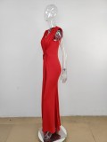 Deep V Neck Short Sleeve Maxi Dress MUE-8060