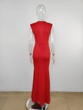 Deep V Neck Short Sleeve Maxi Dress MUE-8060