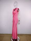 Deep V Neck Short Sleeve Maxi Dress MUE-8060