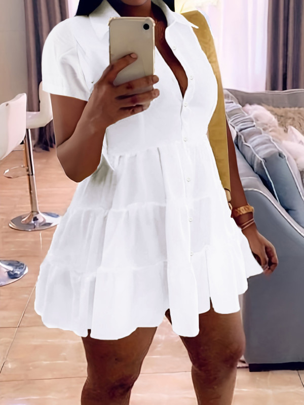 Casual Solid Short Sleeve Loose Dress SFY-415