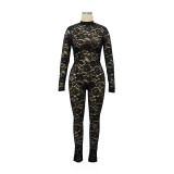 Lace Long Sleeve Jumpsuit And Tie Up Skirt Suit YF-10720