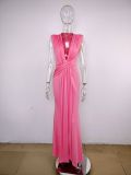 Deep V Neck Short Sleeve Maxi Dress MUE-8060