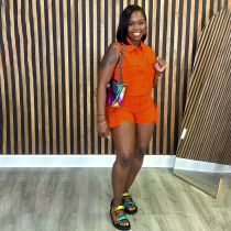Solid Color Pockets Shorts Casual Two Piece Set SFY-421
