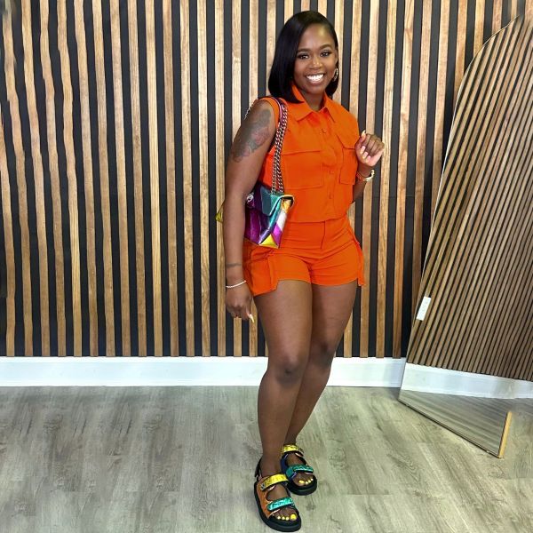 Solid Color Pockets Shorts Casual Two Piece Set SFY-421