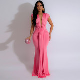 Deep V Neck Short Sleeve Maxi Dress MUE-8060