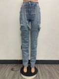 Irregular Hollow Out Spliced Zipper Jeans YMEF-51089