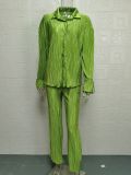 Solid Color Long Sleeve Split Shirt Pants Two Piece Set GYSM-W0513