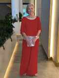 Solid Sequins Color Block Batshirt Wide Leg Pants Set GYSM-W0737