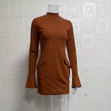 Solid Color Flare Sleeve Midi Dress GYSM-W0720