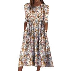 Casual Half Sleeve O Neck Print Dress GYSM-W0527