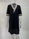 Plus Size Solid V Neck Half Sleeve Midi Dress GYSM-W0558