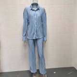 Solid Color Long Sleeve Split Shirt Pants Two Piece Set GYSM-W0513