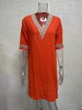 Plus Size Solid V Neck Half Sleeve Midi Dress GYSM-W0558