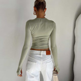 Solid Color Long Sleeve O Neck Tops GYSM-LZY014