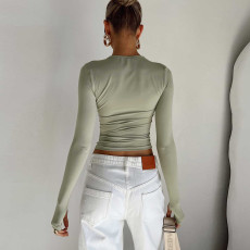 Solid Color Long Sleeve O Neck Tops GYSM-LZY014