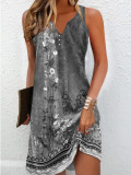 Plus Size Printed Single Breasted Sleeveless V-Neck Mini Dress GYSM-W0736