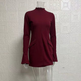 Solid Color Flare Sleeve Midi Dress GYSM-W0720