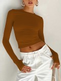 Solid Color Long Sleeve O Neck Tops GYSM-LZY014