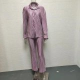 Solid Color Long Sleeve Split Shirt Pants Two Piece Set GYSM-W0513