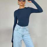 Solid Color Long Sleeve O Neck Tops GYSM-LZY014